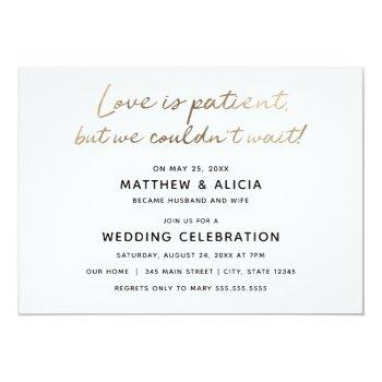 Small Love Is Patient Wedding Announcement Reception Front View