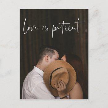 love is patient wedding postponed change postcard