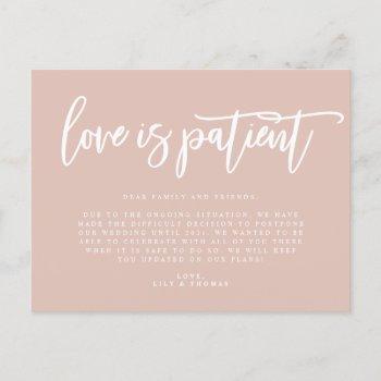 Small Love Is Patient Wedding Postponement Announcement Post Front View