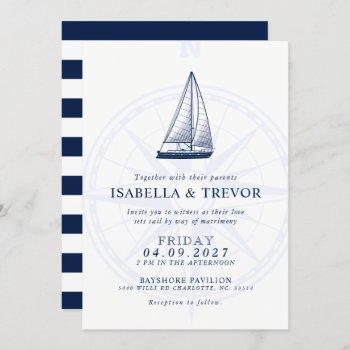 Small Love Sets Sail Wind Rose Nautical Wedding Invite Front View