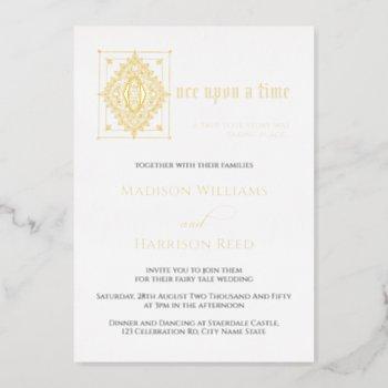 love story once upon a time wedding gold foil invitation