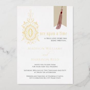 love story once upon a time wedding real gold foil invitation
