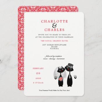 lucky black cats bride | groom purrr..fect wedding invitation