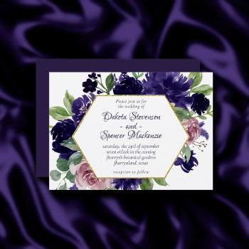 lush blossoms | pink and purple wreath gold frame invitation