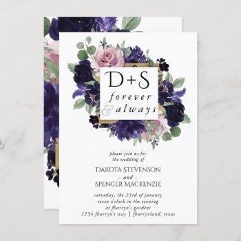 lush blossoms | purple and pink rose initial photo invitation