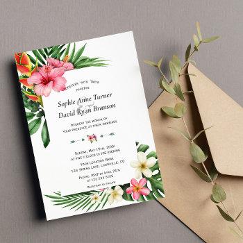 lush tropical garden flowers bloom wedding invitation
