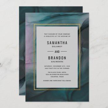 luxe jewel tone ink wash wedding invitation
