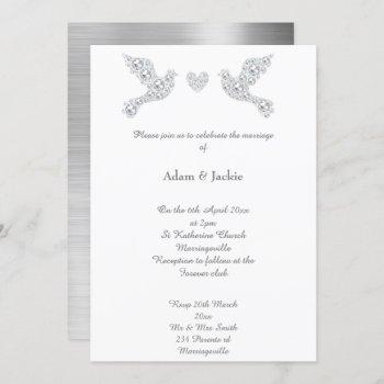 luxe metallic silver love dove wedding invitation