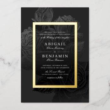 Small Luxe Rose Black Gold Vintage Botanical Wedding Foil Front View