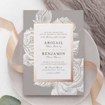 Small Luxe Rose Floral Gold Vintage Botanical Wedding Foil Front View
