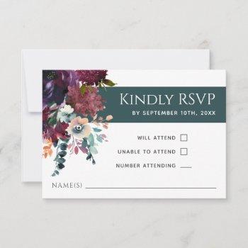 Small Luxurious Teal Elegant Floral Wedding Rsvp Front View