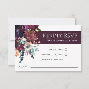 Small Luxurious Wine Elegant Floral Wedding Rsvp Front View