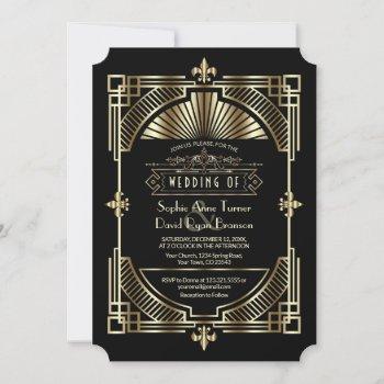 luxury gold black great gatsby roaring 20s wedding invitation