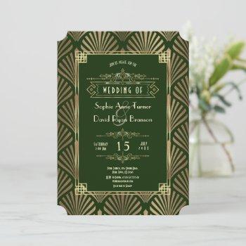 luxury gold dark green art deco 1920s wedding invitation