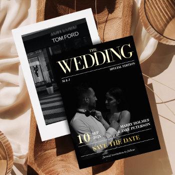 Small Magazine Newspaper Wedding Photo Save The Date Foil Front View