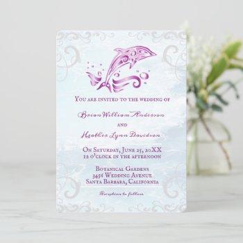 magenta dolphin wedding invitation