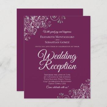 Small Magenta & Silver Wedding Reception Budget Invite Front View
