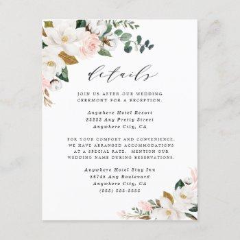 Small Magnolia Blush Pink Gold And White Floral Wedding Enclosure Card Front View