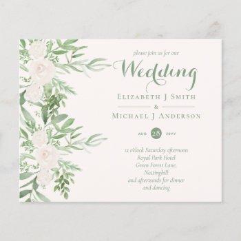 Small Magnolia Sage Green Floral Wedding Invites Budget Front View