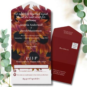 mahogany sunflower autumn wedding  all in one invitation