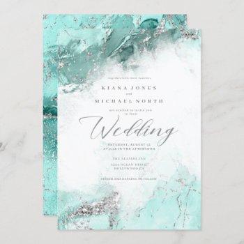 marble glitter wedding teal silver id644 invitation