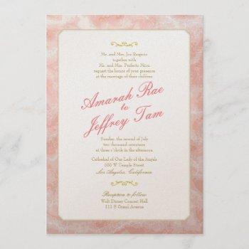 Small Marbled Wedding  Gold Coral Typography Front View