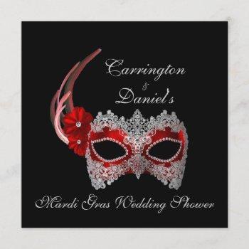 Small "mardi Gras Wedding Shower" - Red Mask W/ Lace Front View
