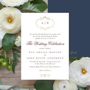 maroon burgundy navy blue traditional wedding invitation