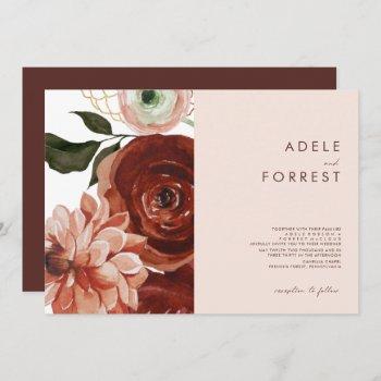 marsala autumn floral | blush horizontal wedding i invitation