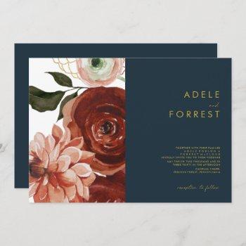 Small Marsala Autumn Floral | Navy Horizontal Wedding In Front View