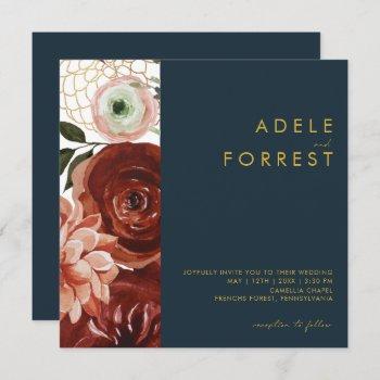 Small Marsala Autumn Floral | Navy Square Wedding Front View
