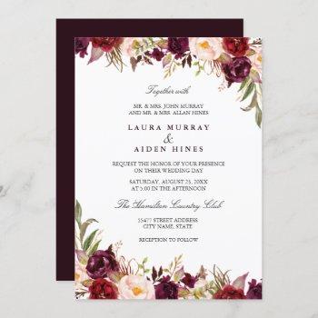marsala burgundy blush watercolor floral wedding invitation