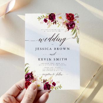 marsala burgundy floral rustic wedding invitation