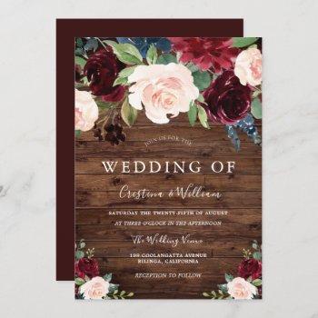 marsala burgundy red & blush rustic wedding invitation