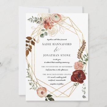 marsala pink terracotta floral geometric wedding invitation