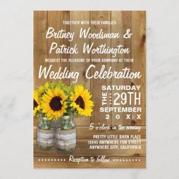 mason jar burlap sunflower wedding invitations