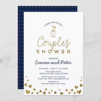 mason jar, gold & navy couples wedding shower invitation