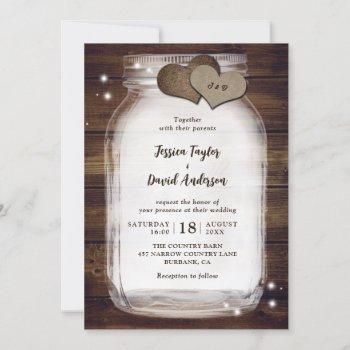 mason jar rustic burlap hearts barn wood wedding invitation
