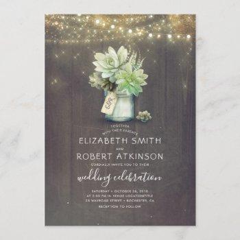 mason jar succulent bouquet rustic country wedding invitation