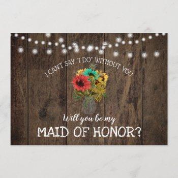 Small Mason Jar Wood Sunflower Wedding Will You Be? Front View
