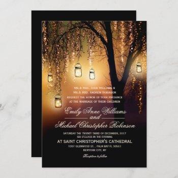 mason jars string lights elegant rustic wedding invitation