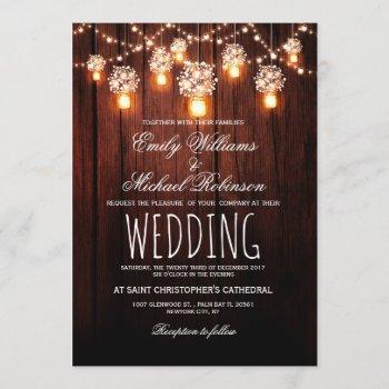 mason jars string lights elegant rustic wedding invitation