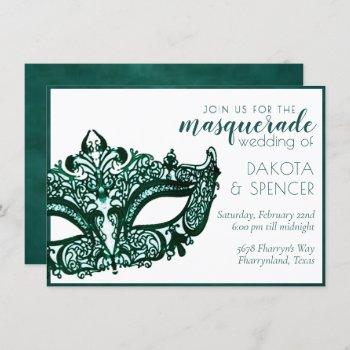 masquerade green | dark emerald mardi gras wedding invitation