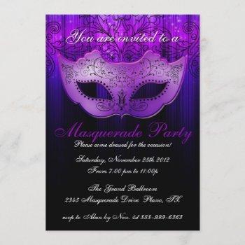 masquerade party celebration blue & purple invite
