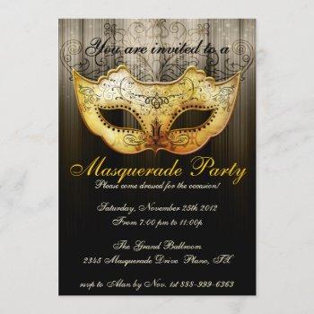 masquerade party celebration fancy gold invitation