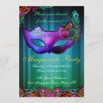 masquerade party celebration peacock invitation
