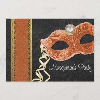 masquerade party invitation - orange & gold