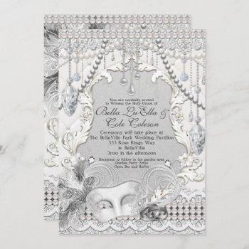 masquerade pearls diamond bling wedding invitation