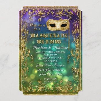 masquerade wedding antique vintage mask bokeh gold invitation