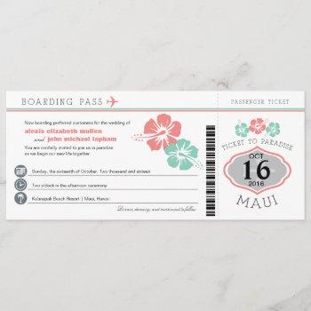 maui hawaii hibiscus boarding pass wedding invitation